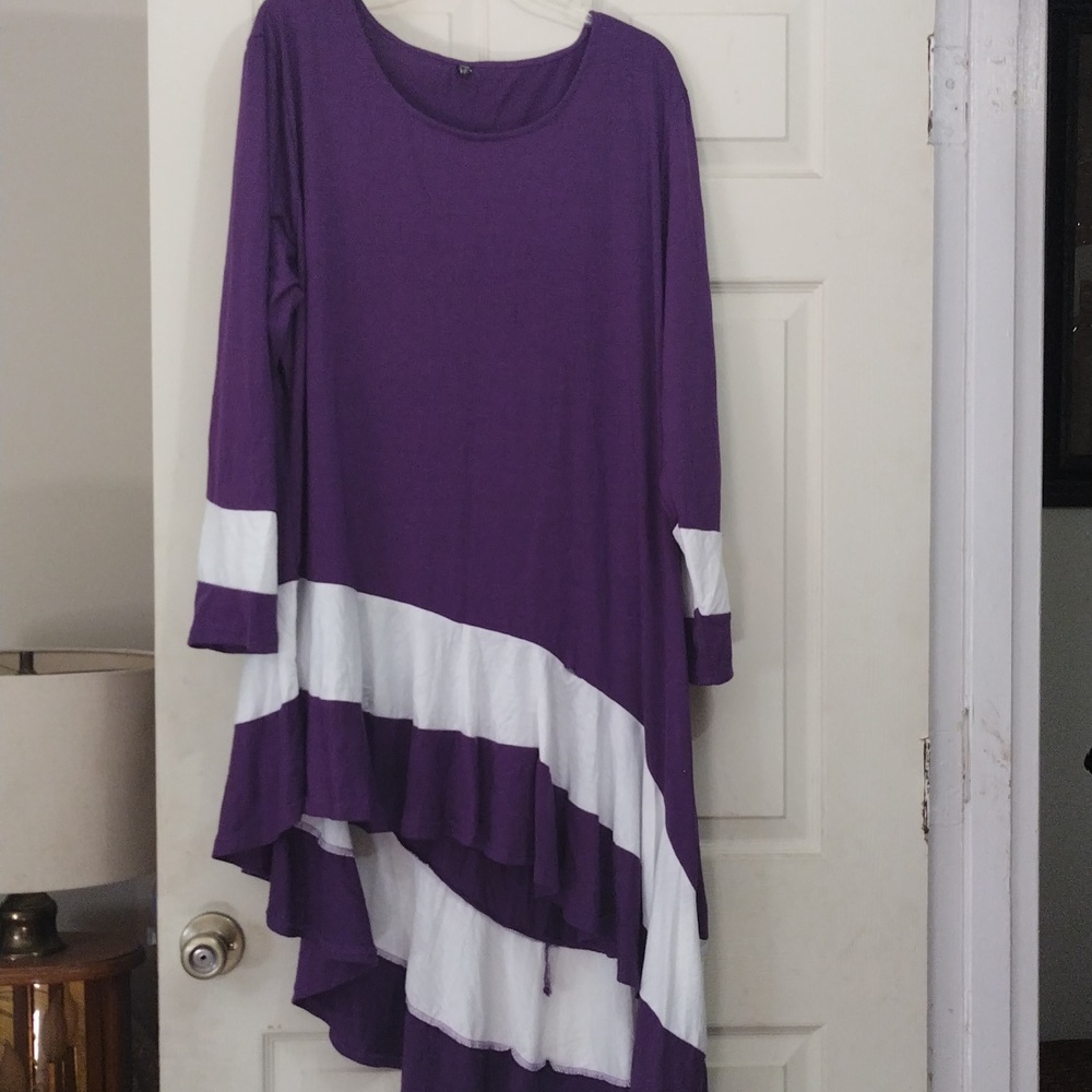 Classic fashion collection purple/white long sleeve asymmetrical hem tunic 5xl